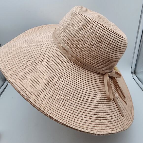 August Hat Company Wide Brim Floppy Hat Woven Floral Tie Detail Beach Tropical - Picture 7 of 16